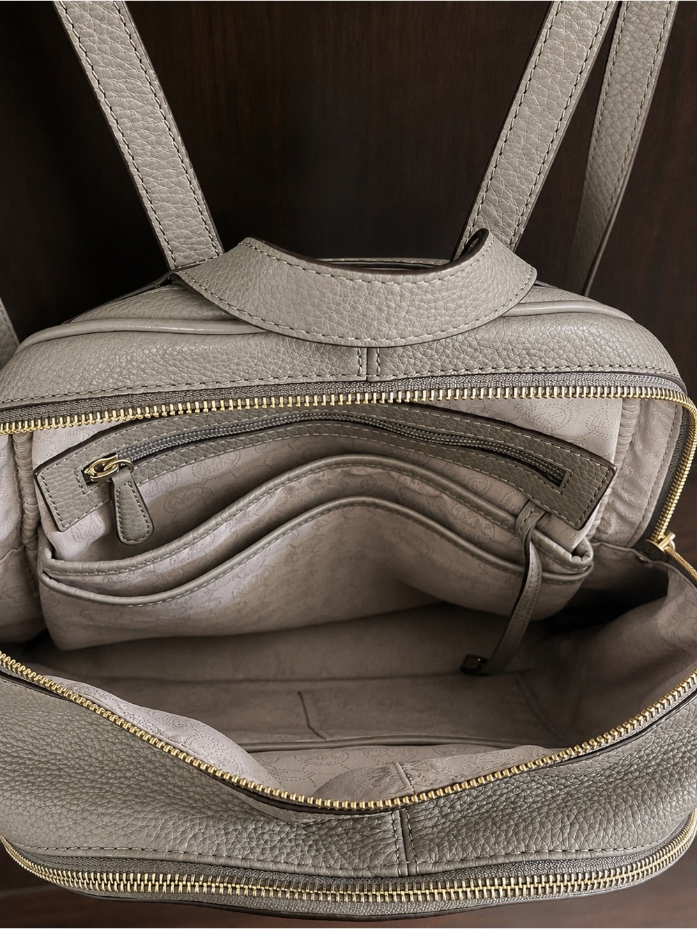 Michael Kors Gray Pebbled Leather Backpack with Gold Hardware - Picture 3 of 6